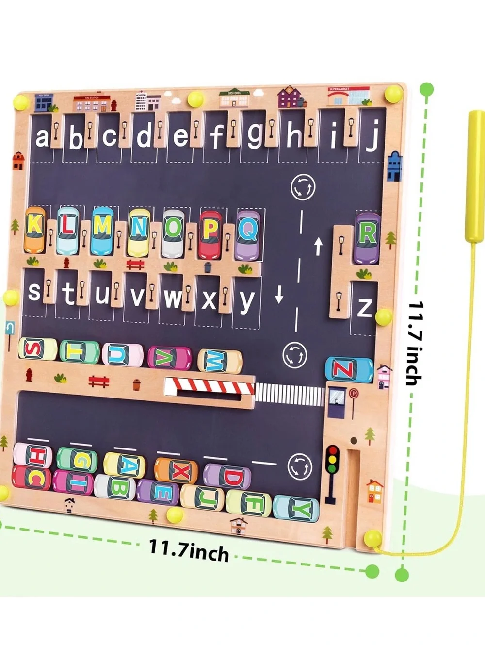 Magnetic Alphabet Parking Board - Yellow and Black Learning Toy